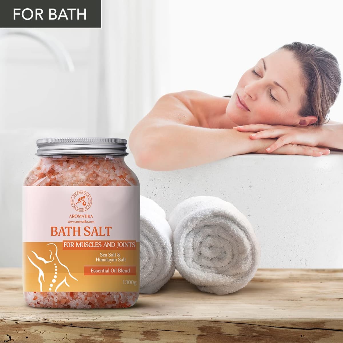 AROMATIKA Joint & Muscle Bath Salts – 1300g Natural Sea Salt Bath Soak with Lavender, Sage & Rosemary Essential Oils for Muscle Relief, Relaxation & Detox, Aromatherapy Soothing Spa Bath, Body Care — view 3