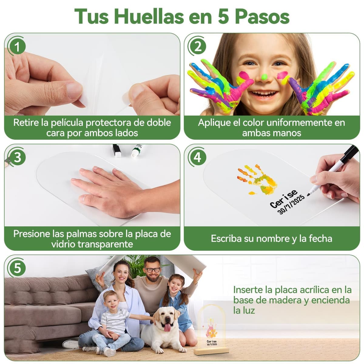 Nabance Kit de Marcos para Huellas Ovaladas con Luz LED(4 Huellas), Set Marco de Huellas Bebe Recien Nacido y Toda la Familia, Recuerdos Familiares DIY, Regalo de Bautizo Niño/Día de la Madre/Navidad — view 5