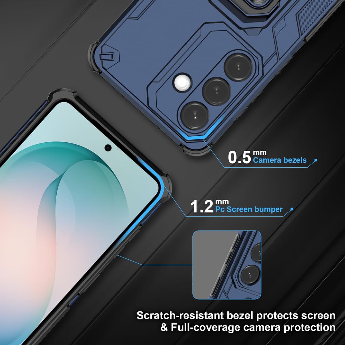 Funda para CMF Phone 2 Pro, Carcasa Antigolpes con Soporte anular metálico, Case Protectora de Grado Militar, Negro — view 120