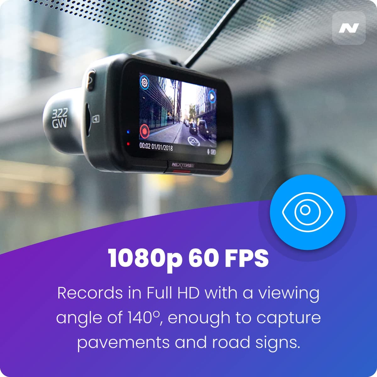 Nextbase 322GW Dash Cam Front - 1080p 60fps Car Camera Dashcam - WiFi, 10Hz GPS, Bluetooth, Emergency SOS, Night Vision, Intelligent Parking Mode, 2.5" IPS Touch Screen, G-Sensor, Magnetic Mount — view 5