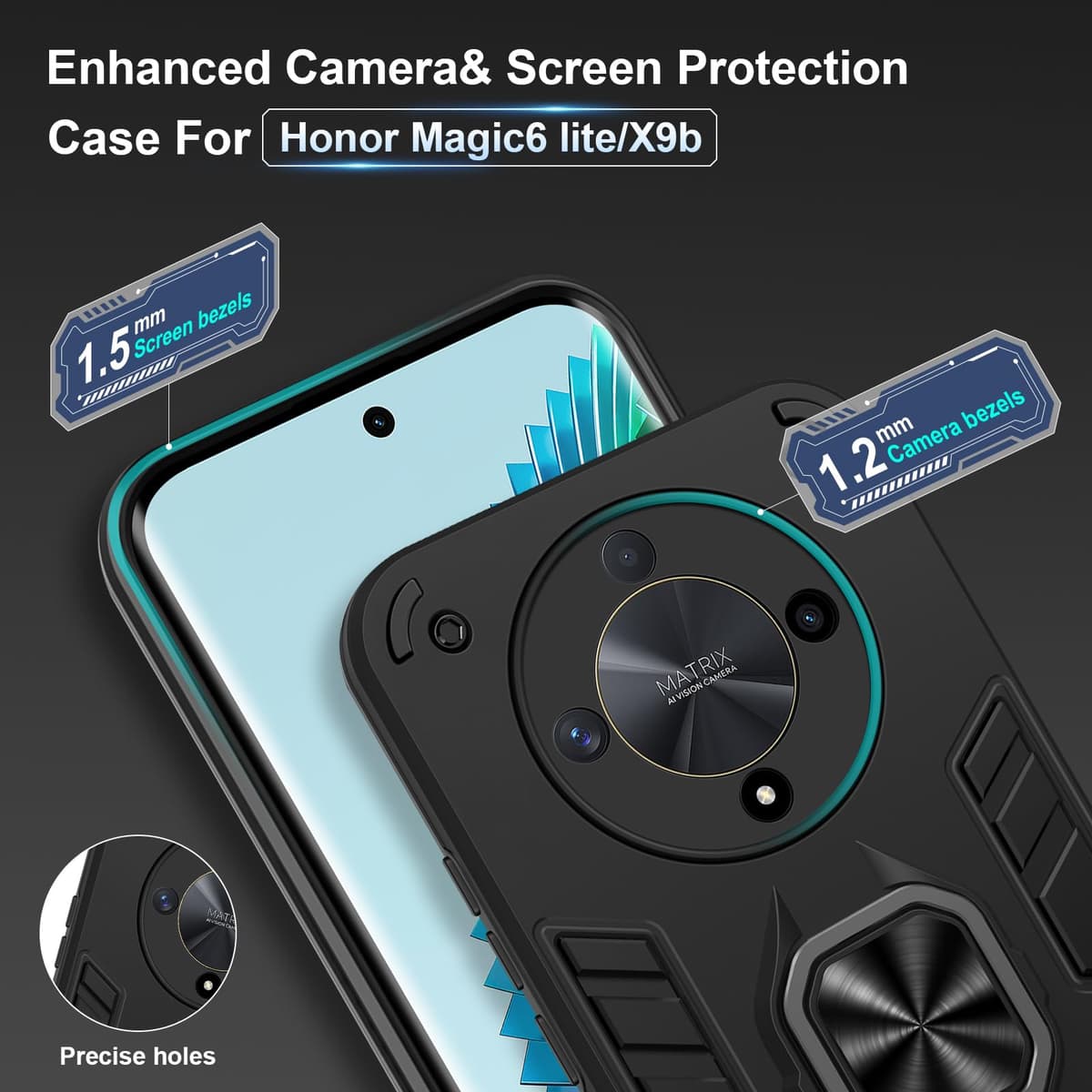 Funda para CMF Phone 2 Pro, Carcasa Antigolpes con Soporte anular metálico, Case Protectora de Grado Militar, Negro — view 130