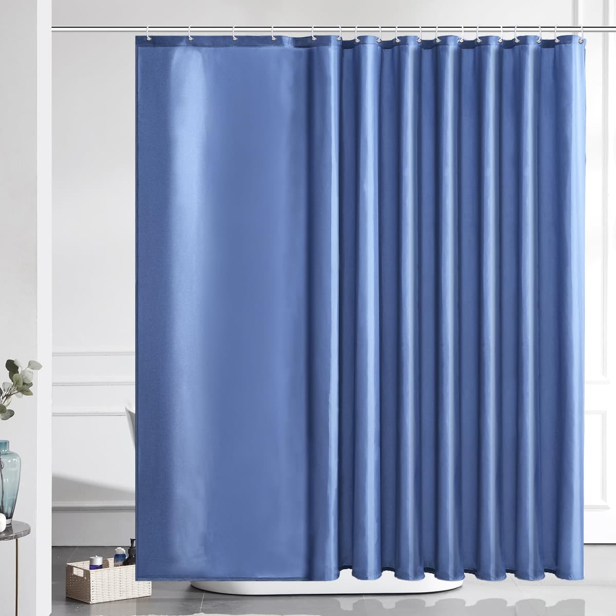 Furlinic Navy Shower Curtain Anti Mould Resistant Waterproof Bathroom Curtains Washable Polyester Fabric 90x180cm with Weight Tape for Bath Wet Room 35x72 Inch. — view 96