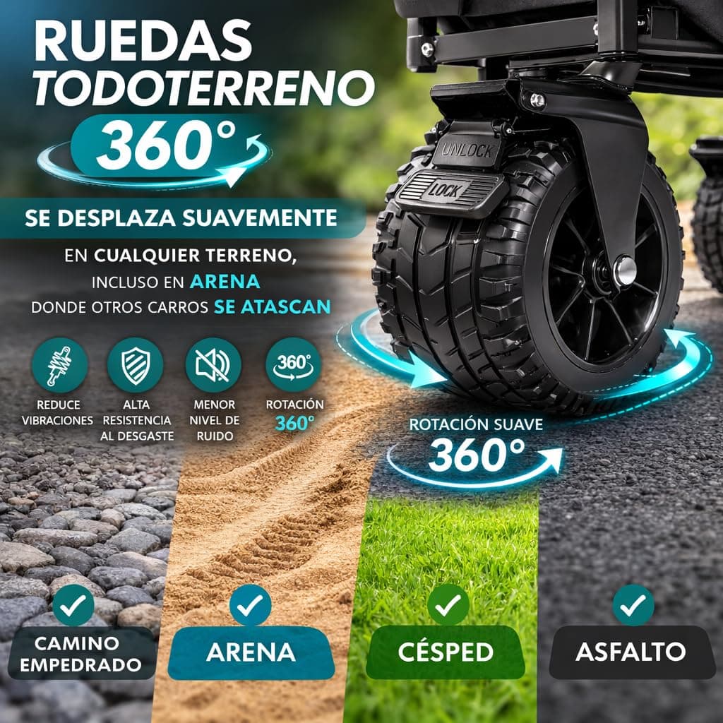Carro de Mano Plegable con Ruedas Grandes Todoterreno | Carrito Multiusos Ideal Playa, Compra, Jardín o Camping | Carga hasta 150kg | Asa Ajustable | Auxiliar | Transporte de Herramientas o Juguetes — view 5