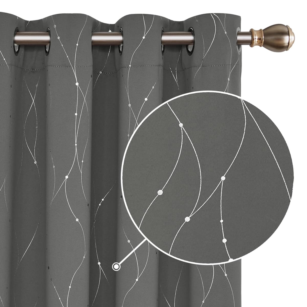 Deconovo Soft Dotted Line Foil Printed Blackout Curtains Thermal Insulated Curtains Eyelet Energy Efficiency Room Darkening Curtains for Bedroom 52 x 72 Inch Light Grey 2 Panels — view 16