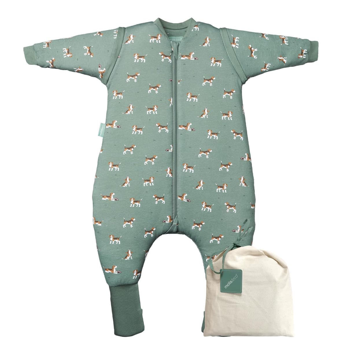 molis&co. Pijama Manta con Mangas Desmontables, Calcetines Antideslizantes, TOG 2.5 Estampado Beagle, Algodón 100%, Oeko-Tex 100 Certificado, 1 año