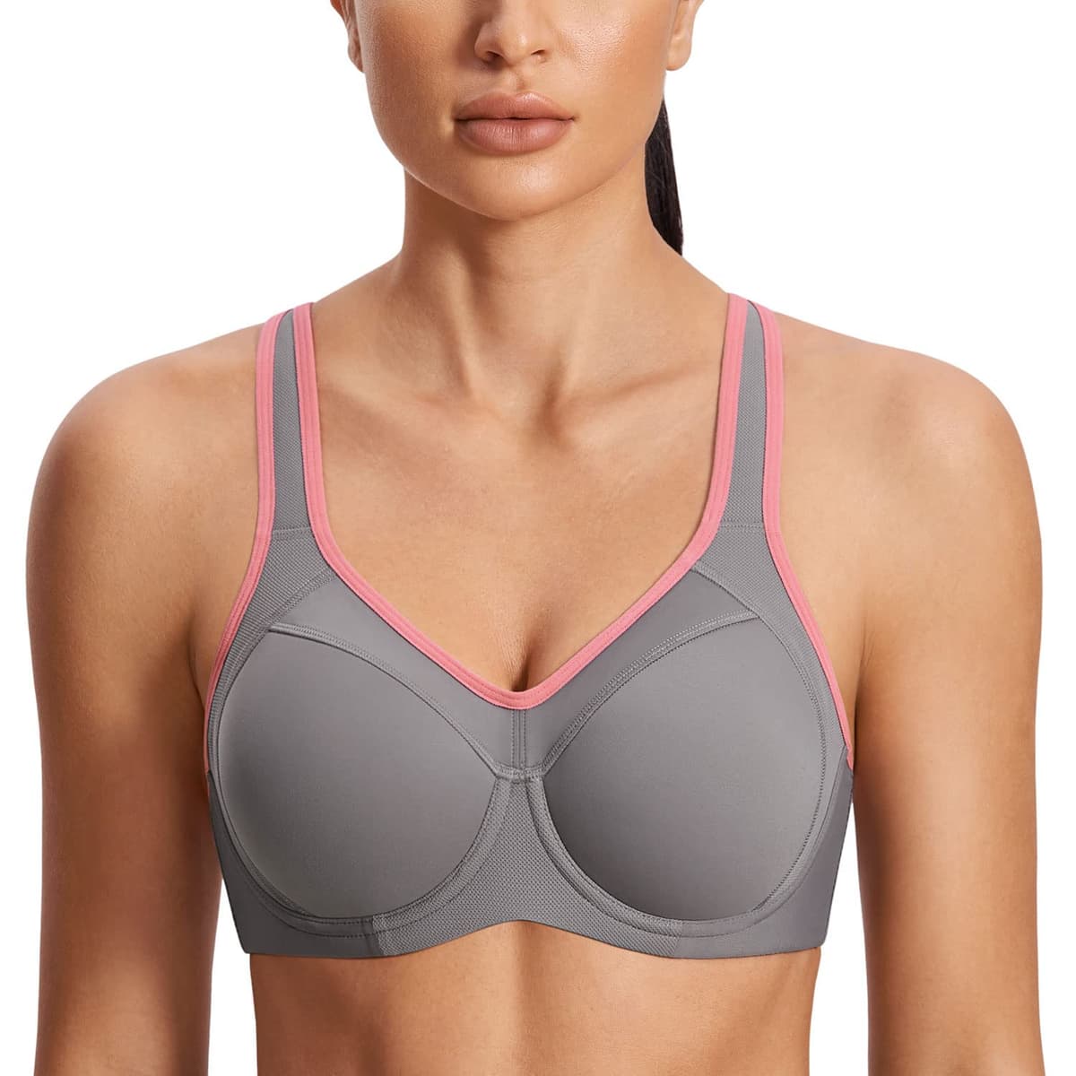 SYROKAN Women's High Impact Sports Bra Underwire Full Support Racerback Padded Running Bra — view 7