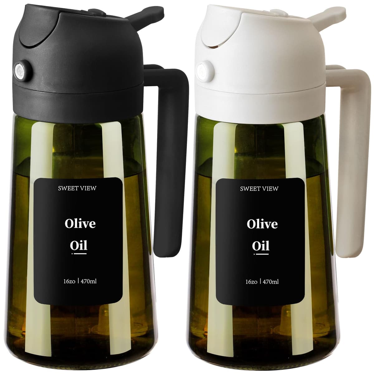 SWEET VIEW Dispensador de aceite de oliva y pulverizador de aceite, vertedor de aceite de vidrio a prueba de luz de 470 ml para cocina, freidora de aire, cocina, ensalada y barbacoa — view 14
