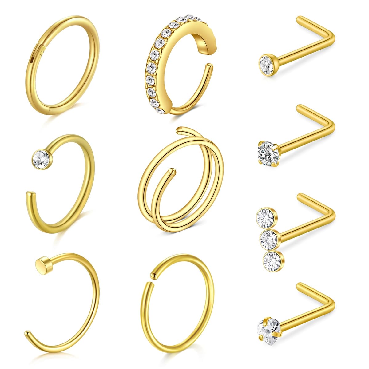 LAURITAMI Pendientes Piercing Nariz de Acero Quirúrgico Perno Curvos 20G 7 mm Tornillo Espiral L Forma Opal CZ Estilos Joyas — view 6