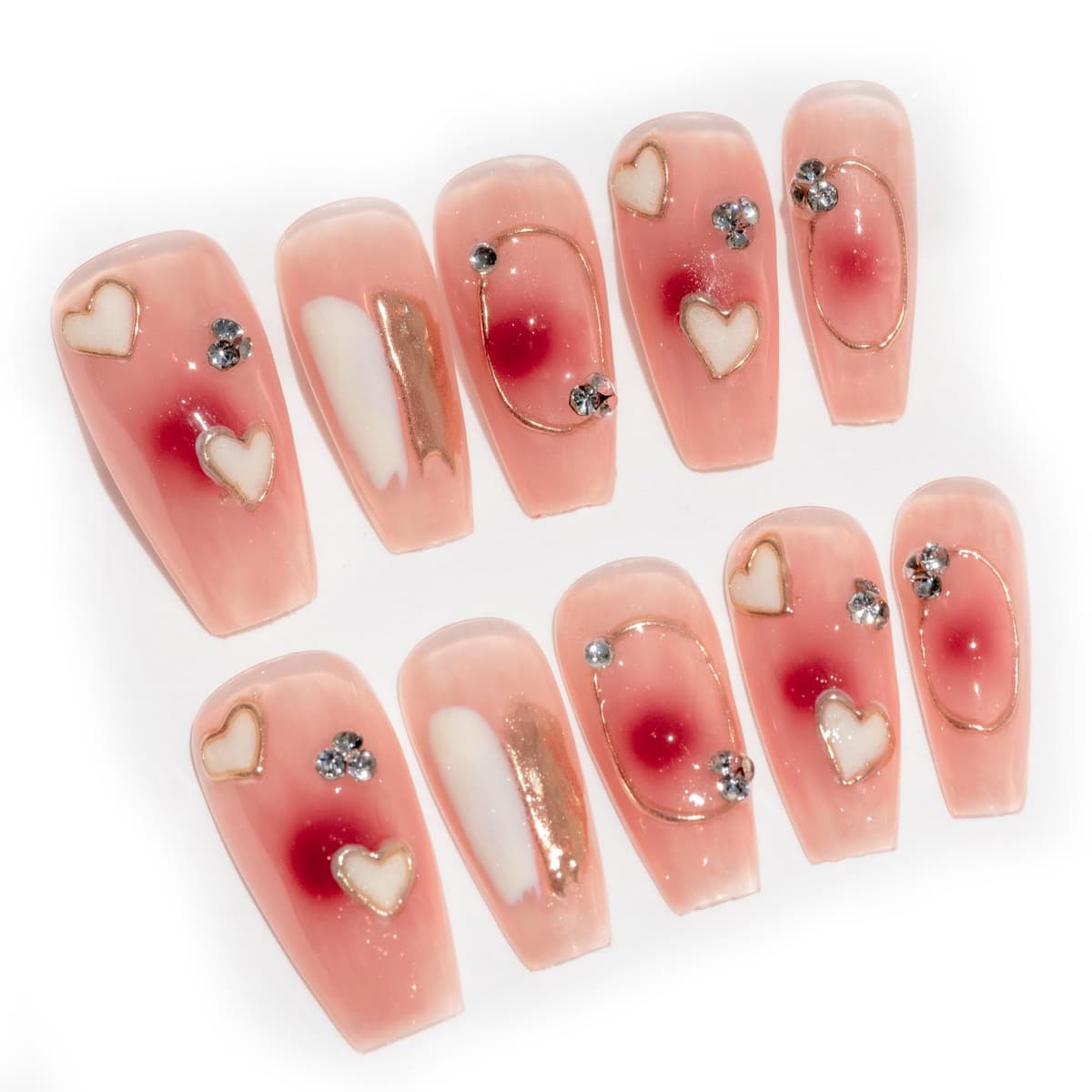 Sun&Beam Nails Handmade Press On Nail Long Coffin Ballerina Pink Flower Acrylic Fake Tip 3D Design Art Charms Cute with Storage Box 10 Pcs (S) — view 205