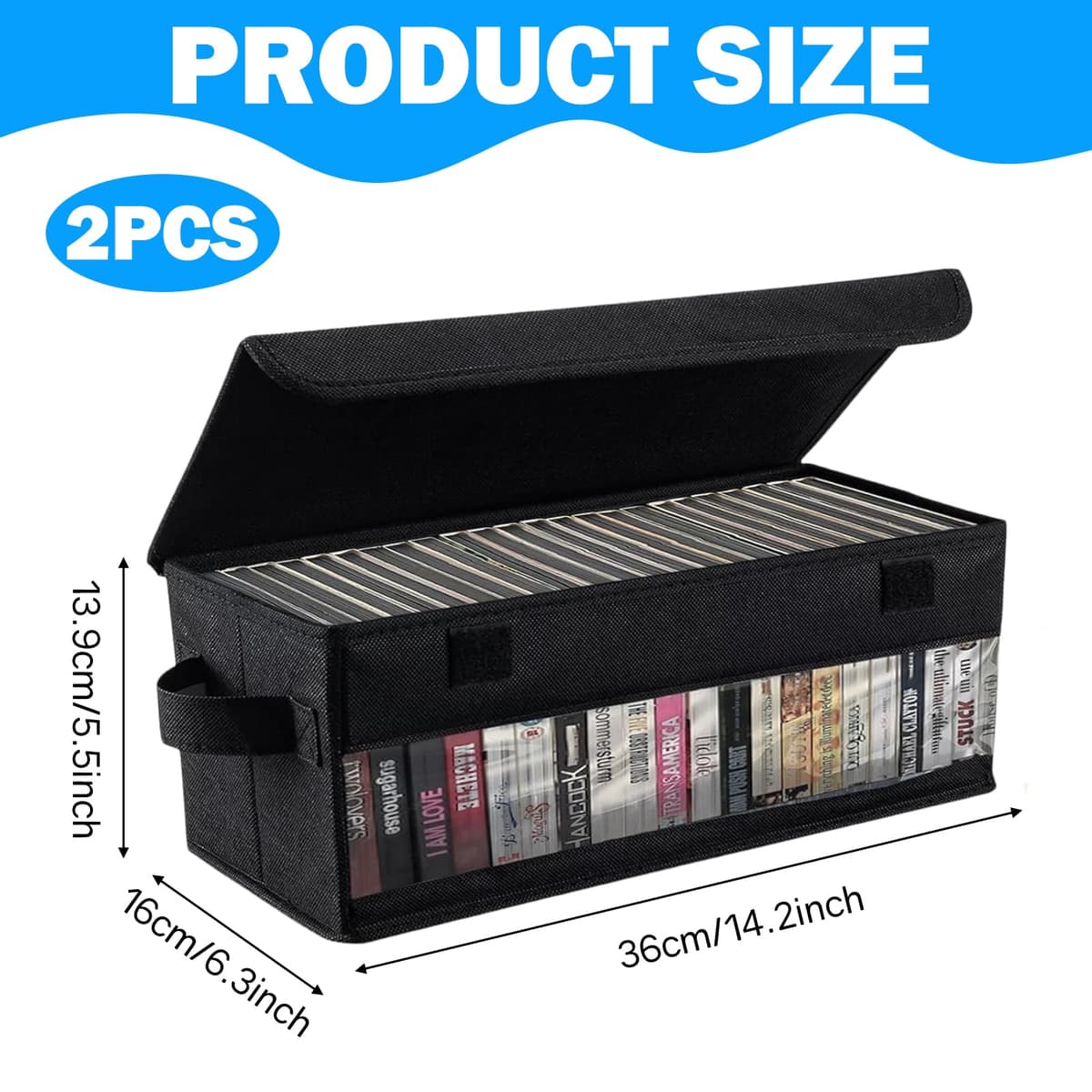 2 Pack CD Storage Boxes, DVD Storage Box with Cover and Window 14.2"x6.3"x5.5" CD Storage Case Holds 30 CDs in Full Jewel Cases 60 CDs in Slim Cases 170 Discs — view 2