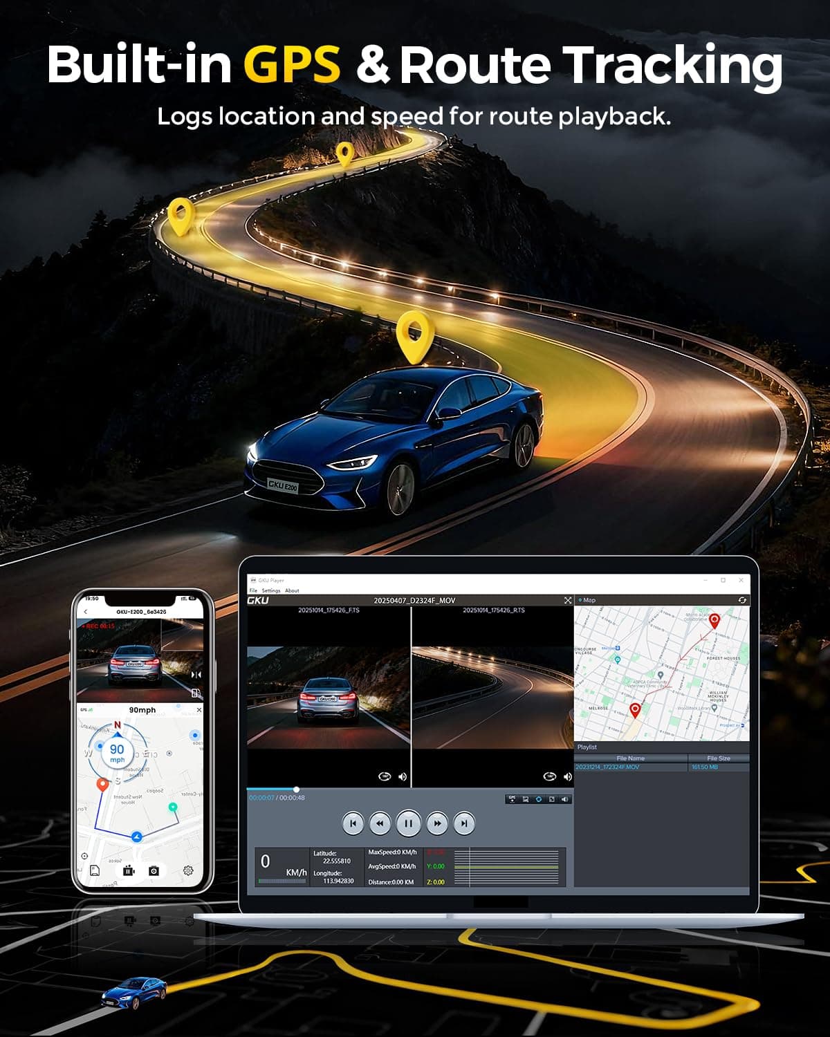 GKU 4K+4K Dash Cam Front and Rear, STARVIS 2 Sensor, 5.8GHz WiFi 6 Up to 20MB/s Download, HDR Night Vision, Dash Camera for Cars with GPS, Voice Control, 24/7 Parking Mode, 128GB Card Included — view 5