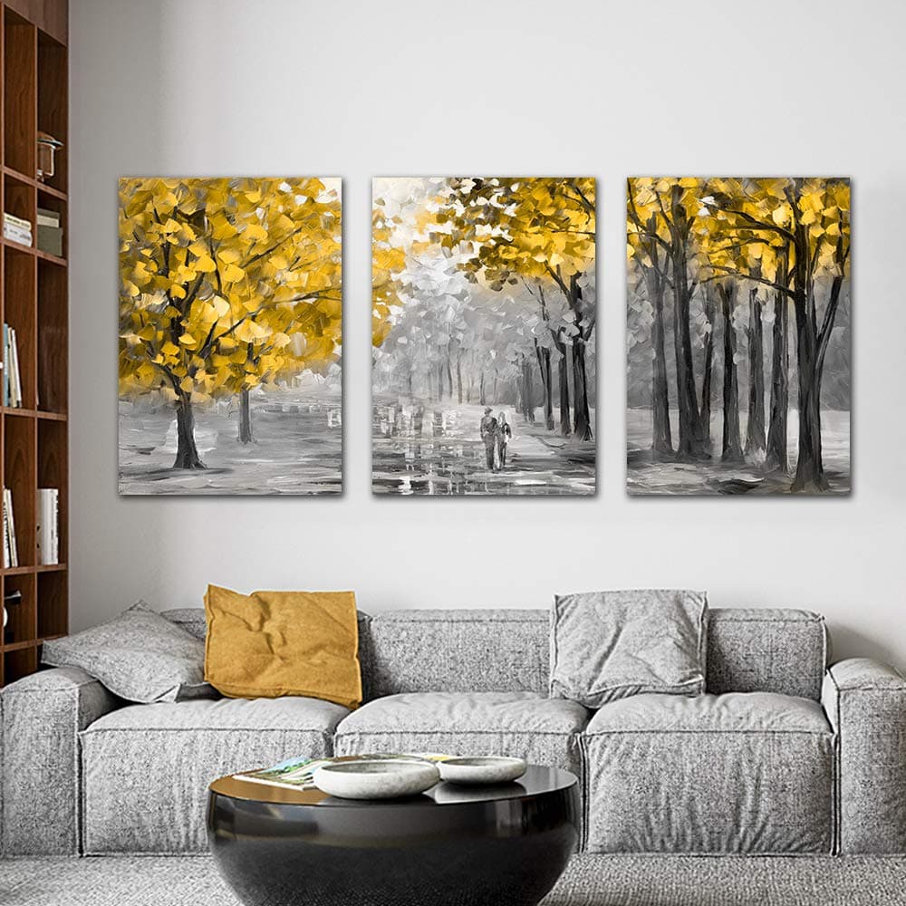 FajerminArt 3 Panels Framed Canvas Wall Art Abstract Autumn Tree Leaves Art Pictures Printing Poster Canvas Prints Wall Decor for Bedroom Living Room Bathroom Office Ready to Hang 40x60cmx3 Pcs — view 3