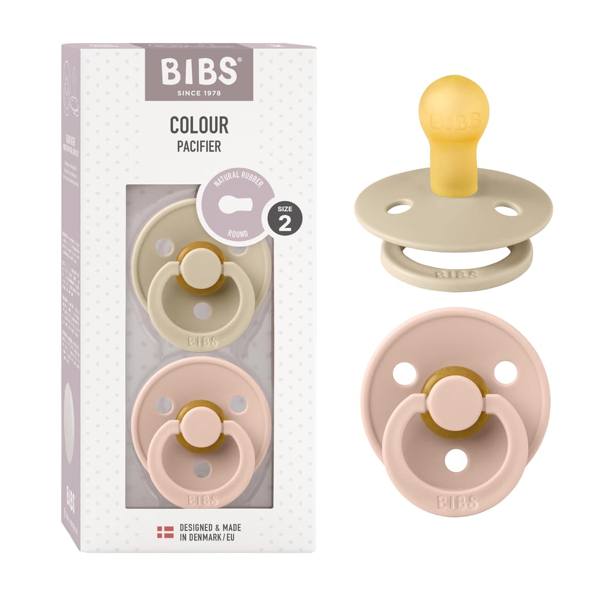 BIBS Colour Soother 2-Pack, BPA Free Dummy Pacifier, Round Nipple. Natural Rubber Latex, Size 2 (6-18 Months), Sky Blue/Steel Blue — view 74