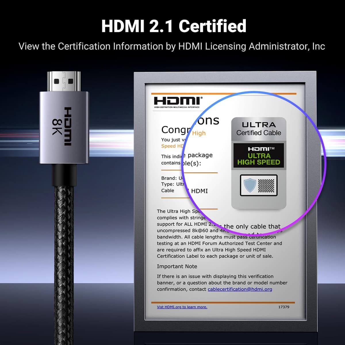 UGREEN HDMI 2.1 Cable Certified 10K 8K 4K 1440P@240/165/120Hz eARC HDR Dolby Vision Atmos HDCP 2.3 48Gbps Ultra High Speed Compatible with PS5 Xbox Series X/S Laptop TV Soundbar Game Monitor PC(1M) — view 2