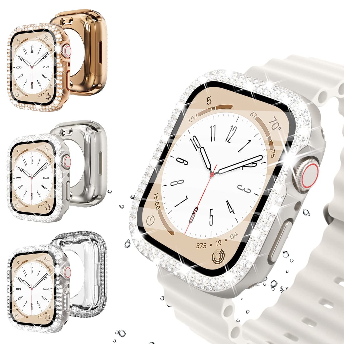 WINGLE Compatible with Apple Watch Screen Protector 38mm Series 3 2 1, Women Shiny Diamond Cover with Tempered Glass Screen Protector for apple watch Case 38mm, Clear — view 16