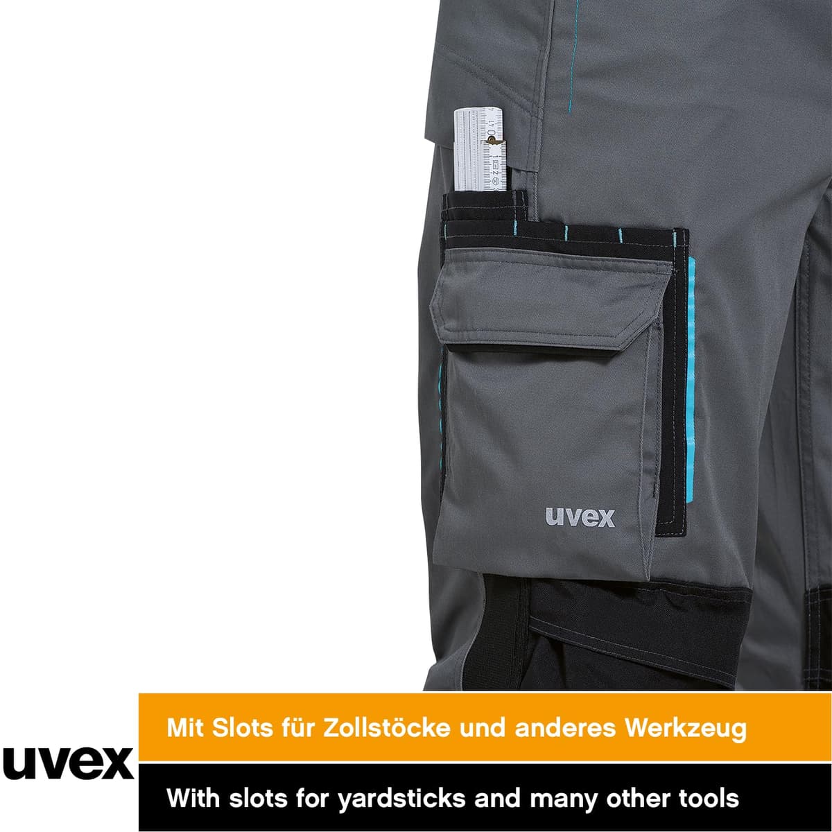 Uvex Tune-up 8909 Pantalon de Trabajo para Hombre - Pantalones Cargo para Trabajar de Algodón y de Cordura - Multibolsillos - Bolsillo de Las Rodilleras - Color Gris, Negro, Azul, Verde, Blanco — view 9