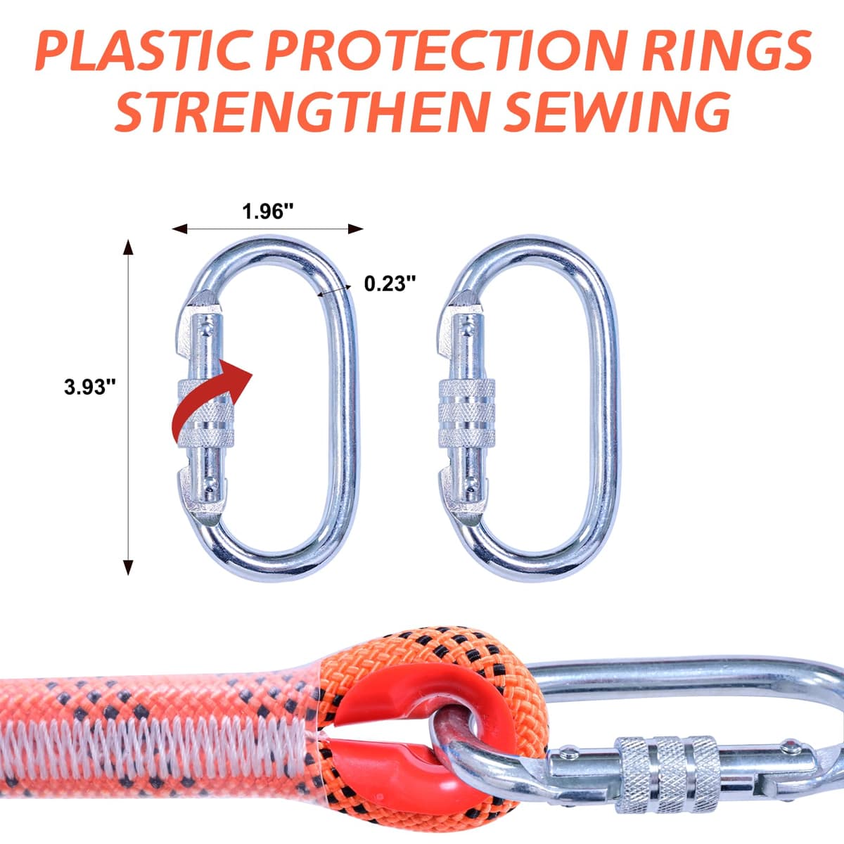 Cuerda Escalada 10M, 10mm Cuerda de Escalada Cuerda de Seguridad Nylon Cuerda Cuerdas de Rescate con 2 Mosquetón para Usos al Aire Libre Cuerda Camping Exterior Montañismo (Naranja) — view 2