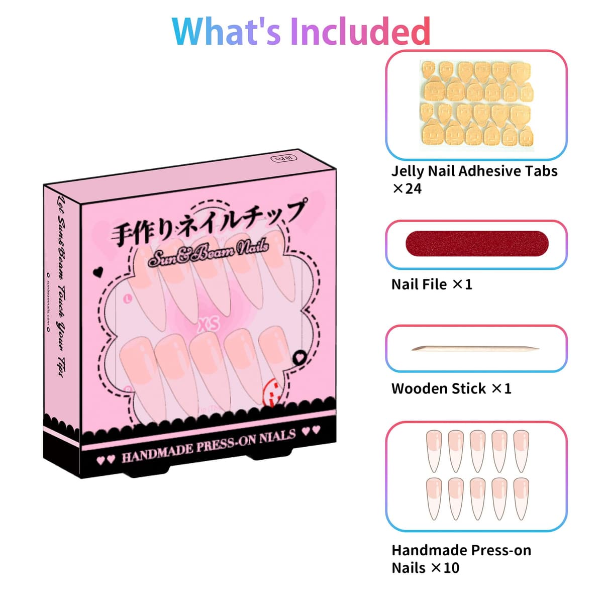 Sun&Beam Nails Handmade Press On Nail Long Coffin Ballerina Pink Flower Acrylic Fake Tip 3D Design Art Charms Cute with Storage Box 10 Pcs (S) — view 76