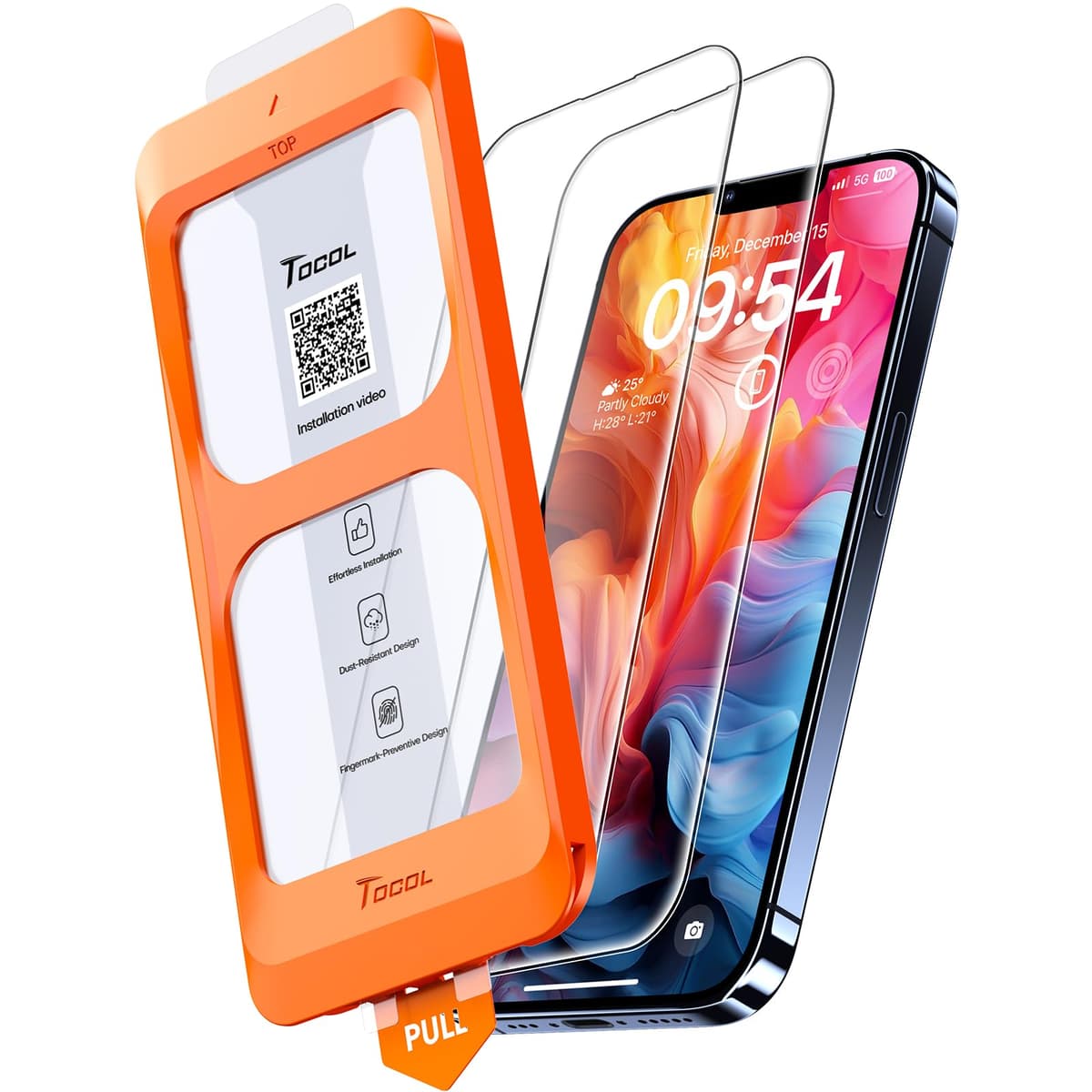 TOCOL Protector Pantalla para iPhone 17 Pro Max, Alineación Automática para Una Instalación Rápida, Cristal Templado de Dureza 9H Inastillable, HD Transparente, 2 Piezas — view 24