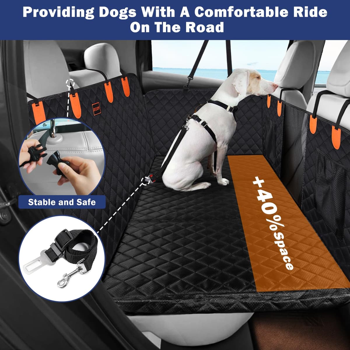 JOEJOY Back Seat Extender for Dogs - Dog Car Seat Cover for Dogs Waterproof & Foldable, Non-Slip Back Seat Cover with Hard Bottom for Cars, Trucks and SUVs, Suit for Travel Camping — view 2