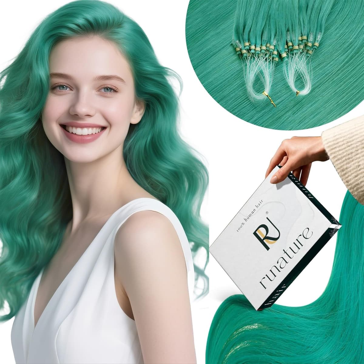RUNATURE 18 Inch Nano Beads Hair Extensions Real Human Hair Ice Blonde Nano Hair Extensions Real Human Hair White Blonde Invisible Nano Rings Straight Remy Hair 50g 50s #800 — view 58