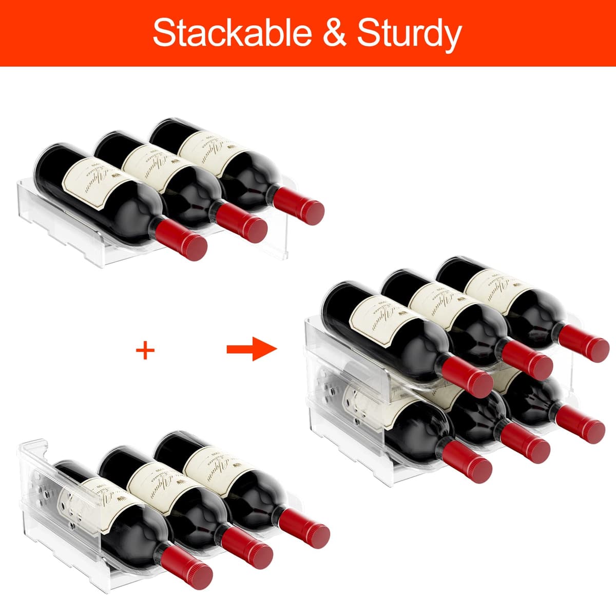 Relota Juego de 2 Piezas Botellero Apilable, Botellero Cocina, Wine Rack Standing, Vino Apilable, Botelleros para hasta 6 Botellas, Adecuado para Armarios, Frigoríficos, Salones — view 4