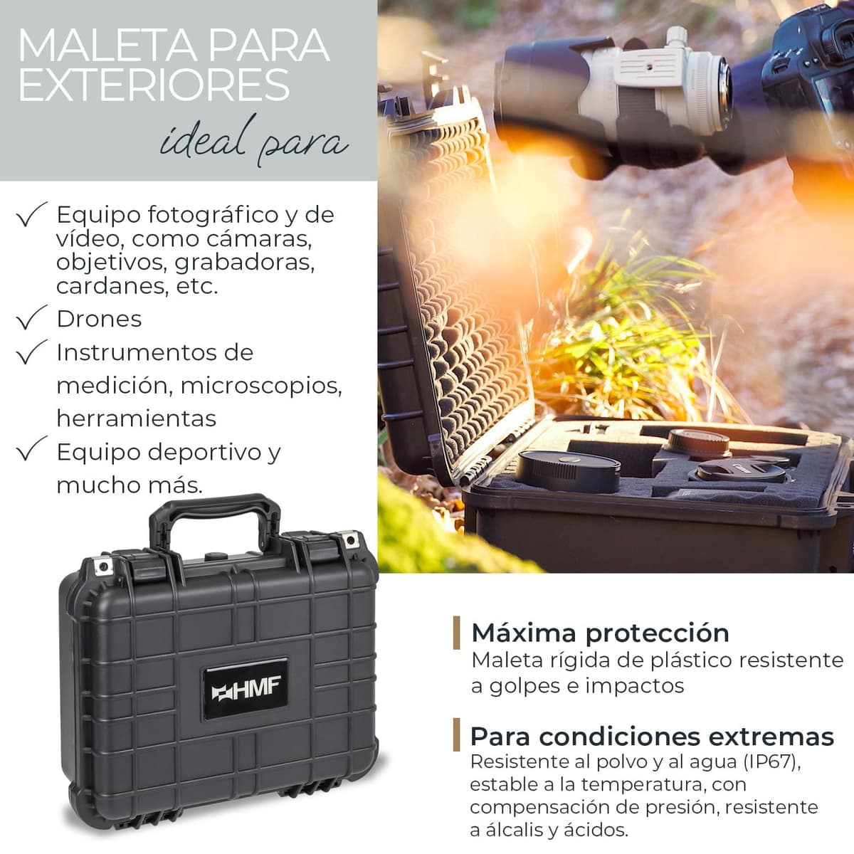 HMF Maletín Fotográfico Exterior, Estuche de Transporte con Espuma Troquelada | 34 x 29,5 x 15,5 cm — view 2