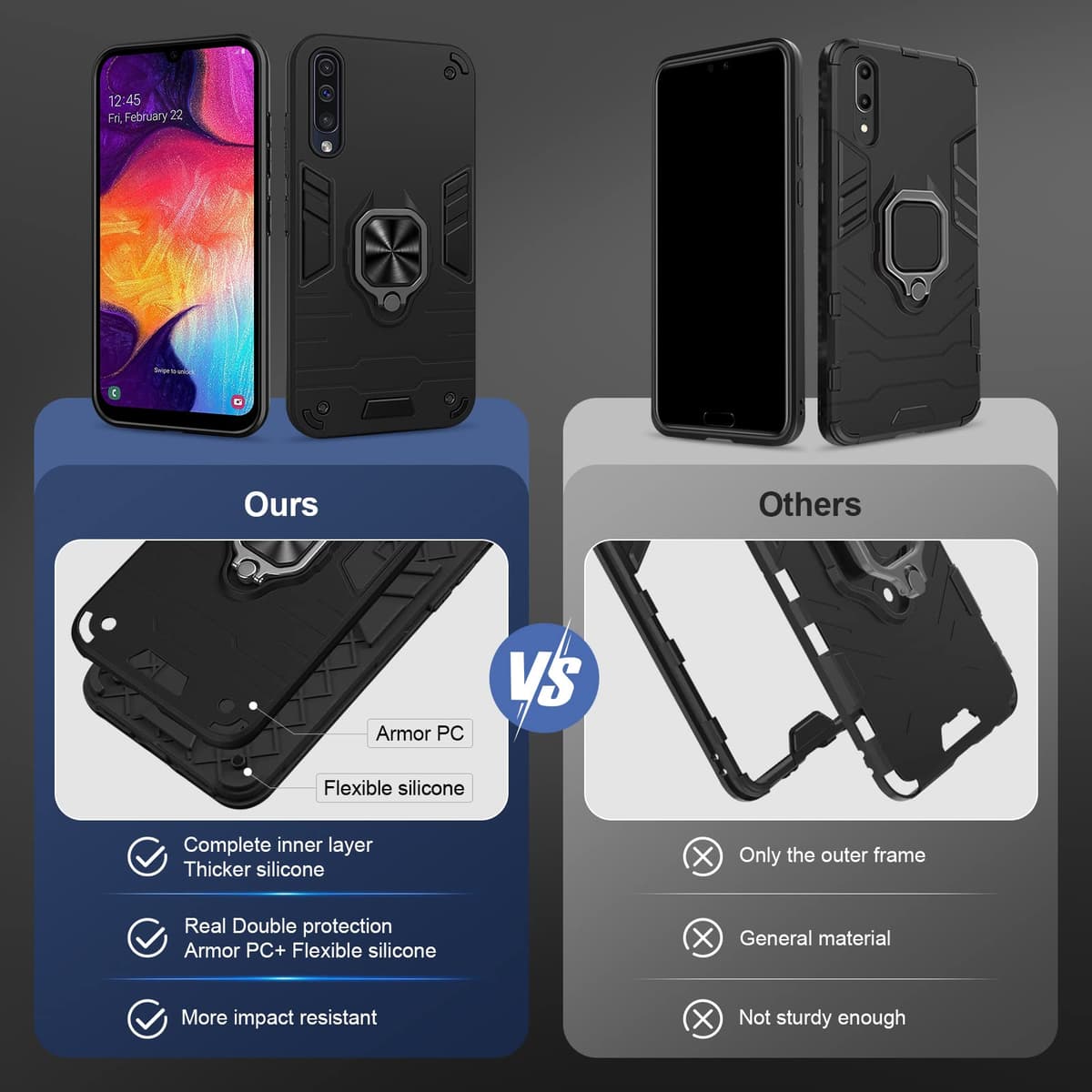 Funda para CMF Phone 2 Pro, Carcasa Antigolpes con Soporte anular metálico, Case Protectora de Grado Militar, Negro — view 1006