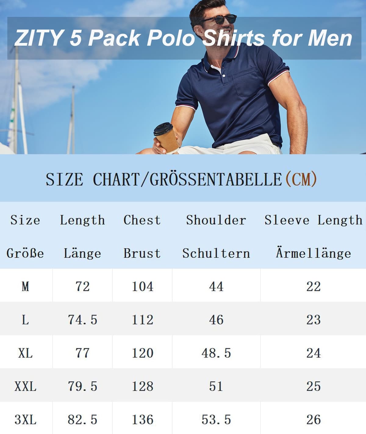 ZITY Polo para Hombre Paquete de 5 Polo Manga Corta Camiseta Golf Trabajo Transpirable Camiseta Informal con Bolsillo Verano 5 Pack T Shirt para Vacaciones — view 6