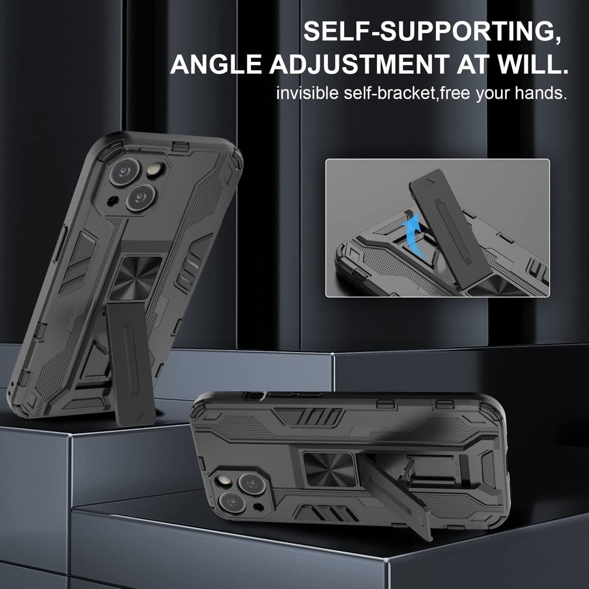 Funda para CMF Phone 2 Pro, Carcasa Antigolpes con Soporte anular metálico, Case Protectora de Grado Militar, Negro — view 1708