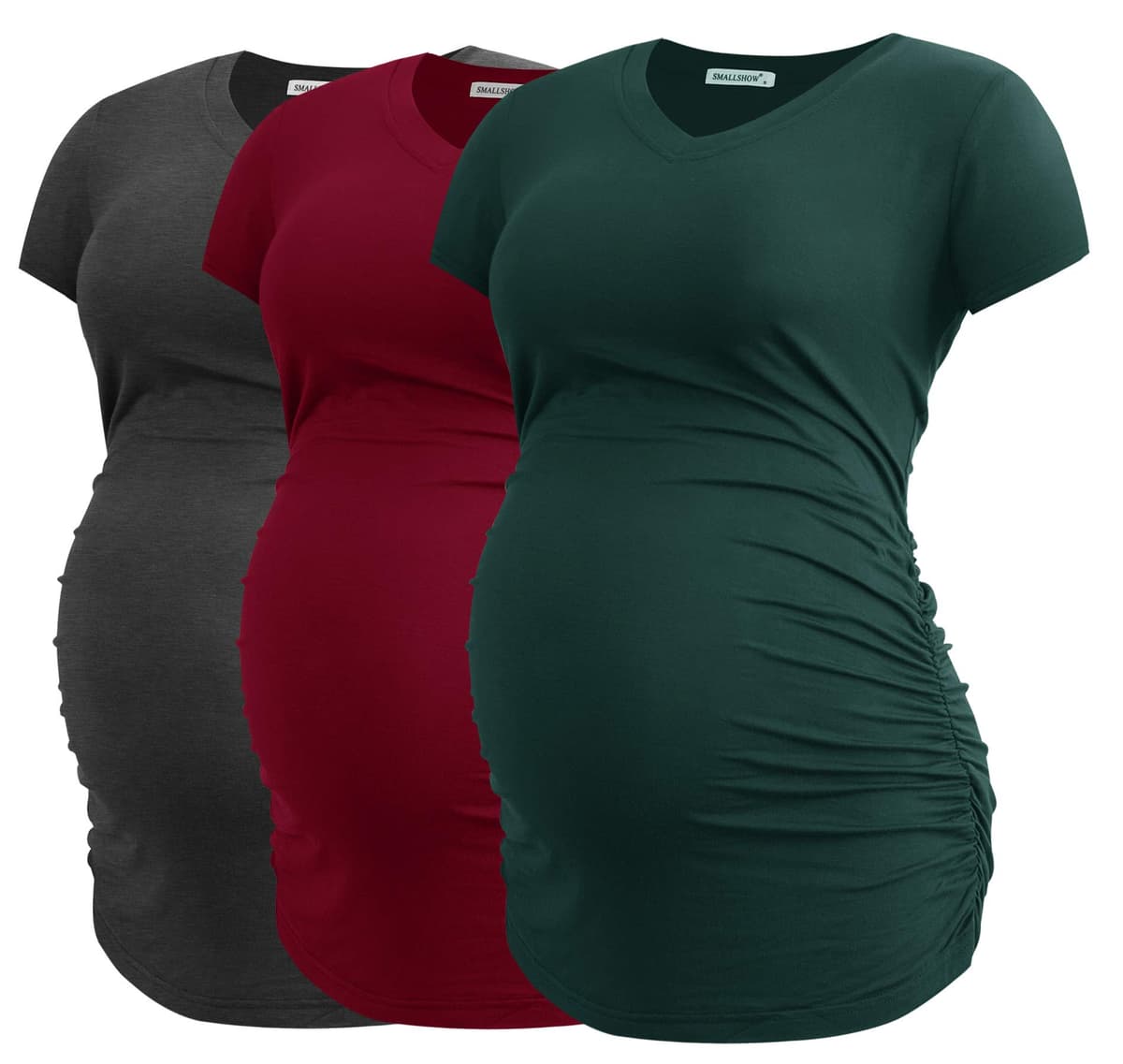 Smallshow Maternity Clothing Tops Side Ruched Pregnancy Clothes for Women 3-Pack — view 31