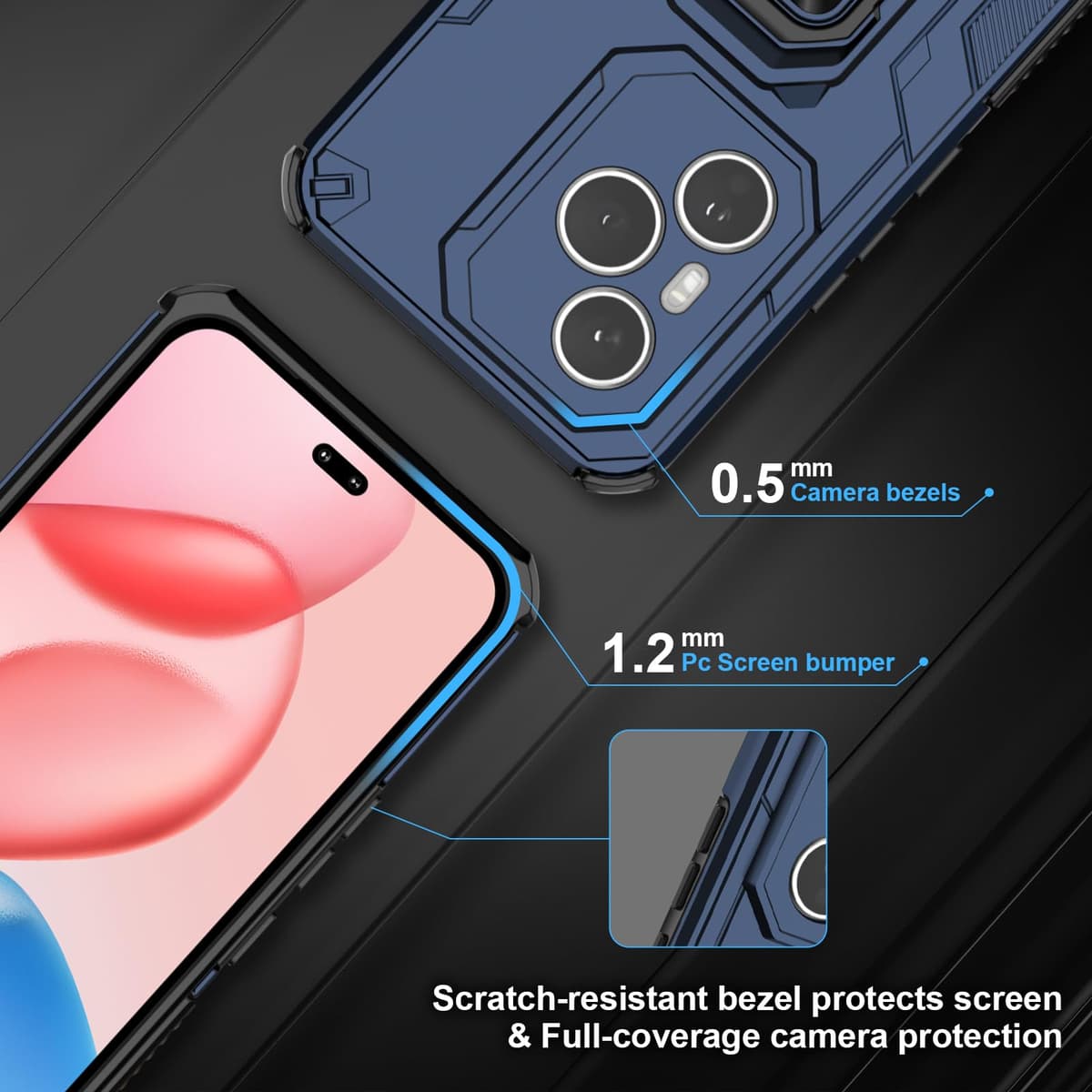 Funda para CMF Phone 2 Pro, Carcasa Antigolpes con Soporte anular metálico, Case Protectora de Grado Militar, Negro — view 1507