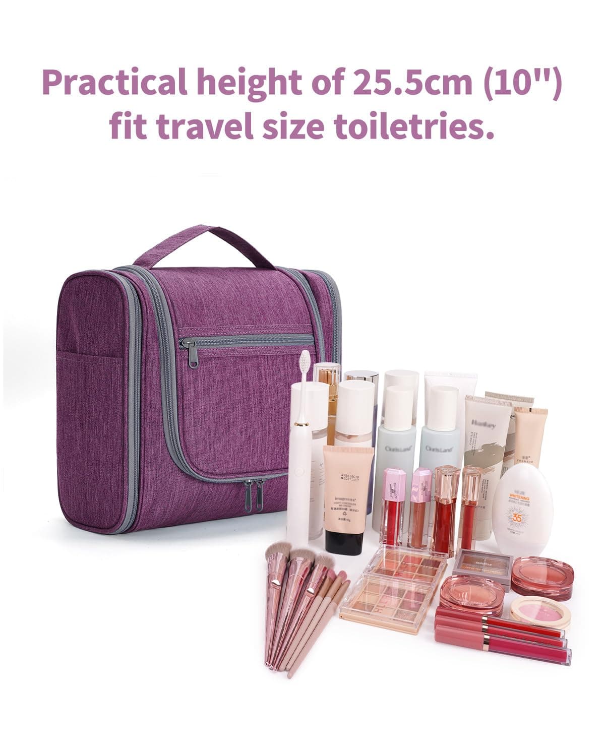 Narwey Neceser Mujer Bolsa de Aseo Colgante, Organizador de Maquillaje Neceser Viaje para Hombre y Mujer Accesorios de Viaje (moradoe(Grande)) — view 5