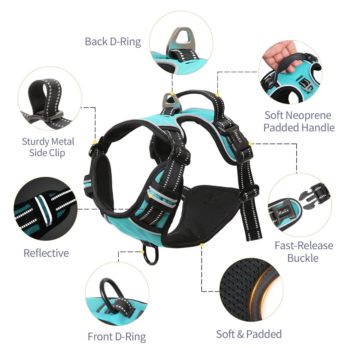 HEELE Dog Harness Medium No Pull Dog Vest Harness with Soft Handle Reflective Pet Harness for Outdoor Training Walking, Black, M — view 138