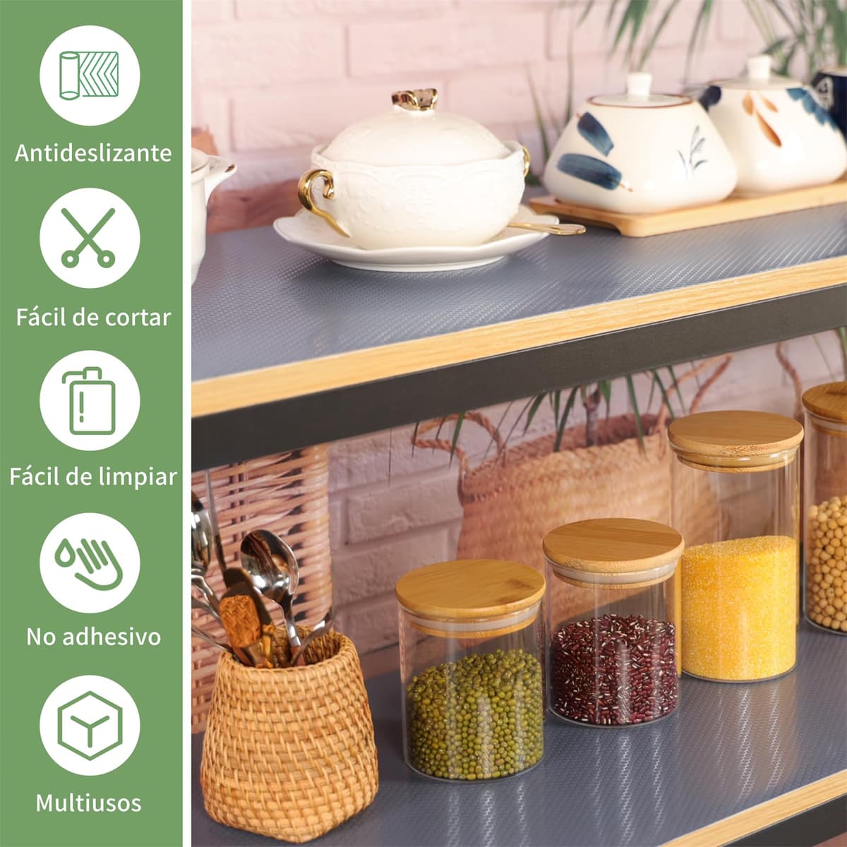 wohomuke Alfombrilla para cajón 60x600cm Protector cajones Cocina EVA Plastico Protector para Muebles (60cmx6m,Gris Oscuro) — view 5