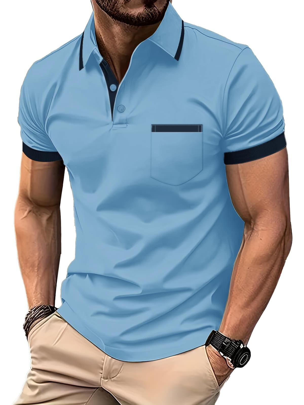 zitysport Polo Hombre Manga con Bolsillo en el Pecho Golf Polo Transpirable de Secado Rápido Poloshirt Deporte Hombre Slim Fit Tshirt Verano Camisa Hombre — view 14