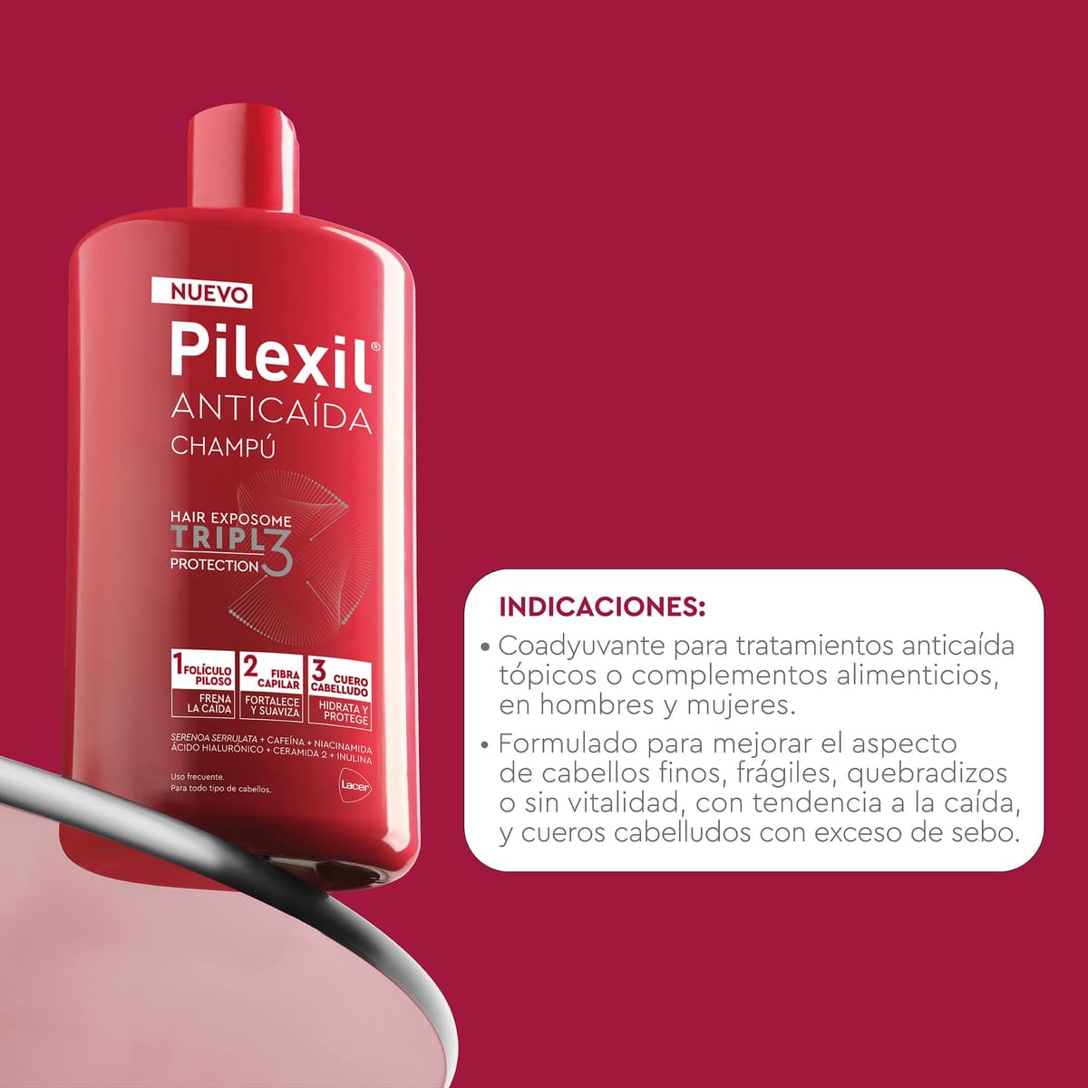 PILEXIL - Champú Anticaída Triple Protection 900 ml - Frena la Caída del Cabello, Fortalece y Suaviza la Fibra Capilar e Hidrata y Protege el Cuero Cabelludo - Para Hombres y Mujeres — view 4