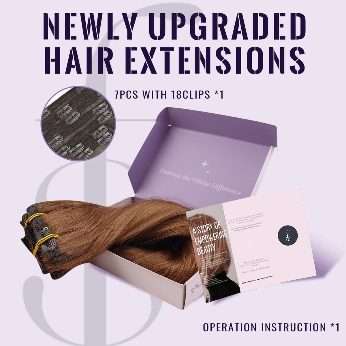 Fshine Clip in Hair Extensions Human Hair Copper Hair Extensions 18 Inch 120 g 7 pcs Color 330 Natural Straight Hair Extensions for Women Real Human Hair — view 2