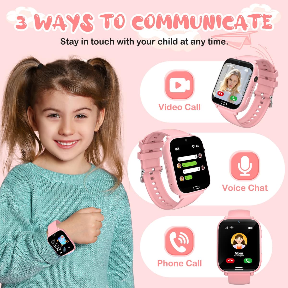 POFIBO Kids Smart Watch Boys Girls, 4G Kids GPS Tracker Watch with Phone, Video Calls, Voice Chat, SOS, Games, Alarm Clock, School Mode, Torch, Smart Watch for Boys Girls 4-16 Years — view 3
