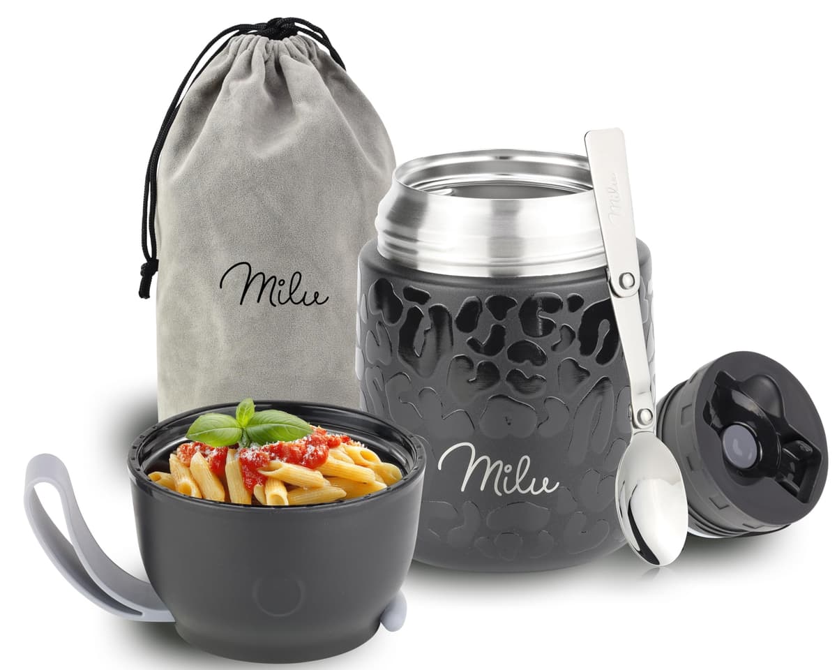 Milu Termo para Comida 450 ml Taza Aislada, Botella de Acero Inoxidable Aislada Alimentos, Beber y sopa de los niños de adultos Térmico (450ml/Verde Azul) — view 35