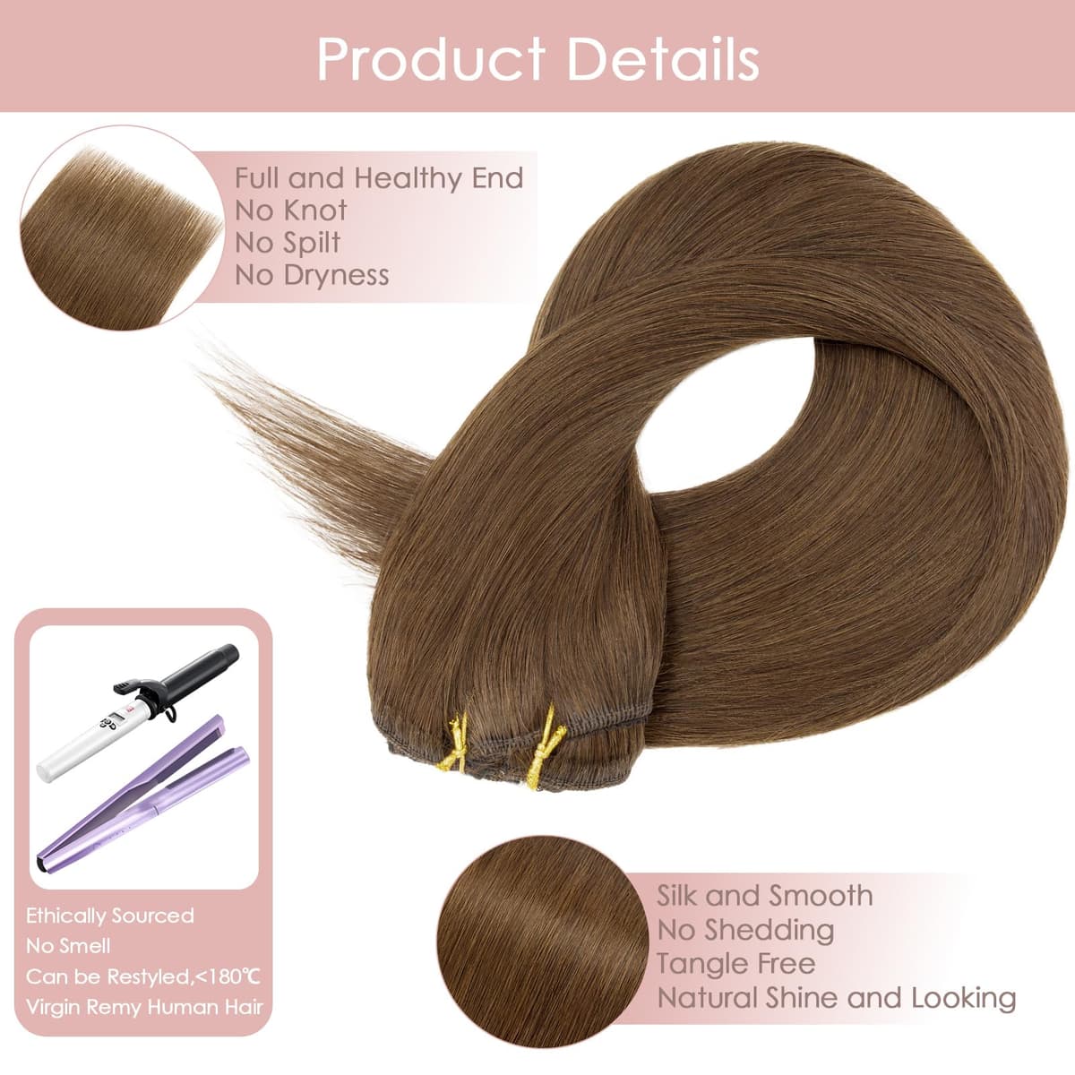 Silk-co 10inch Hair Extensions Clip in Hair Extension Human Hair #04 Medium Brown -Basic Thickness-Thin Weft- 8 Pieces Real Remy Straight Hair Extensions[50g] — view 126