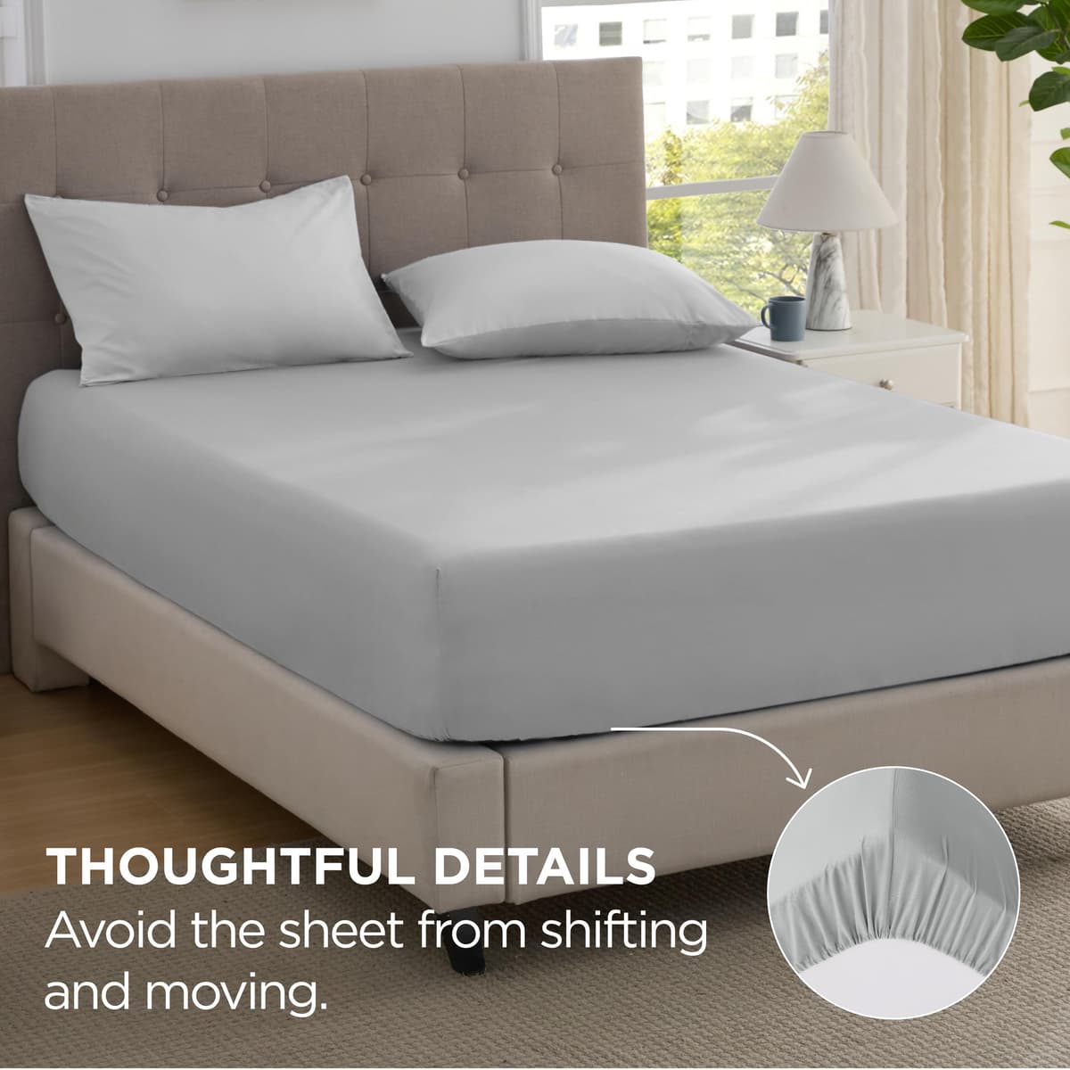 Bedsure Double Fitted Sheet Deep - Bed Sheets Extra Deep Pocket 16 inch (40 cm) made of Soft Brushed Microfiber for Double Bed, Grey, 135x190cm — view 4