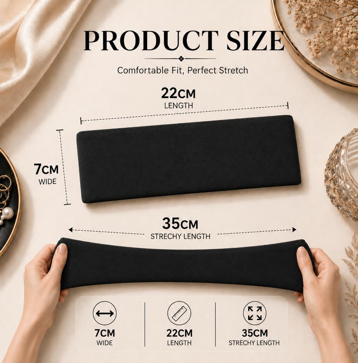 7cm Headbands for Women's and Girls, Stretchy Non-Slip Stylish Sports Hair Bands for Women's Hair, Soft Fabric Fashion Sweatbands for Makeup, Yoga, Running, Hair Accessories — view 3