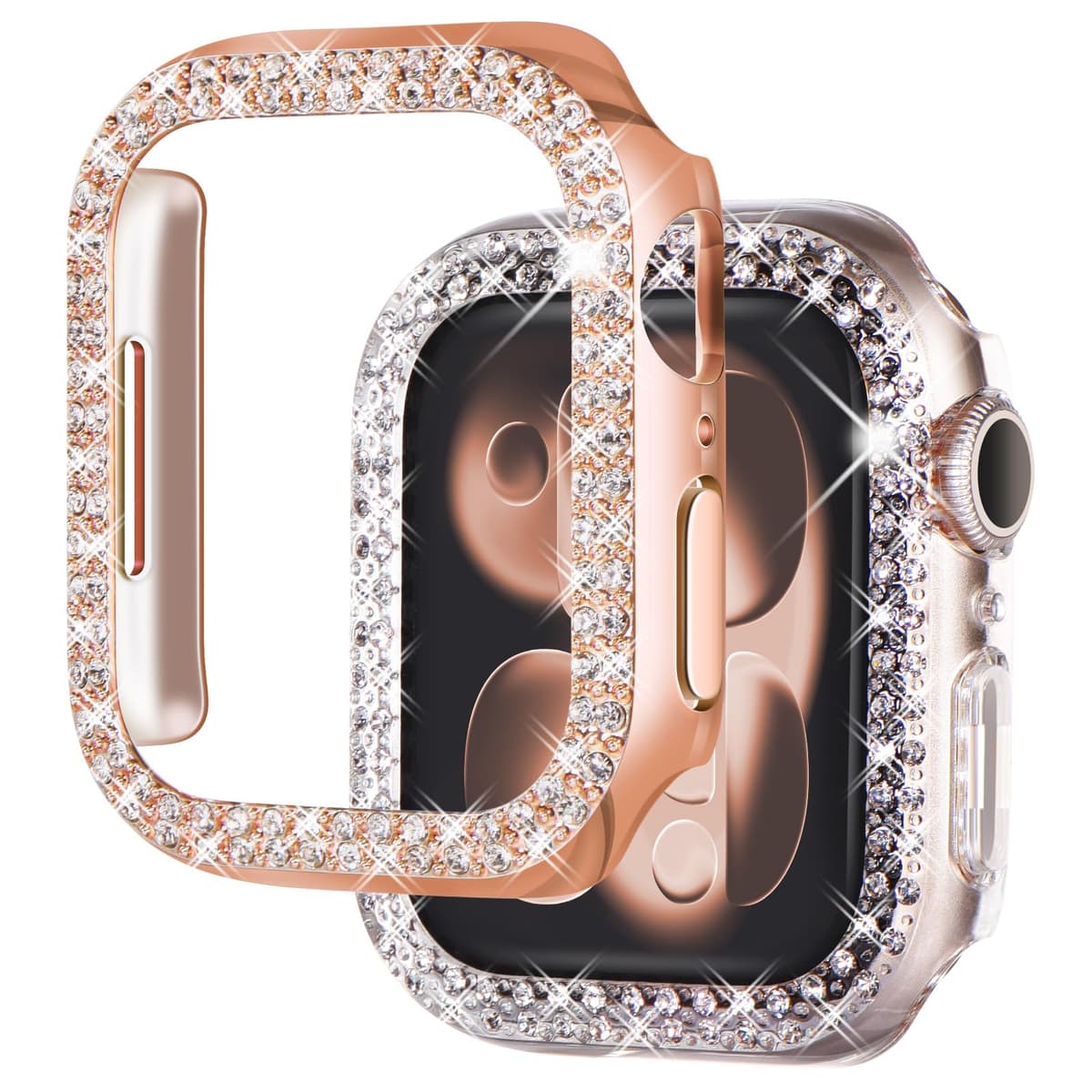 NewWays 2 Pack Compatible with Apple Watch Case 40mm Built-in Screen Protector,Women Diamond Bling Cases for iWatch Series SE(2025-2020) 6 5 4,Silver/Clear — view 12