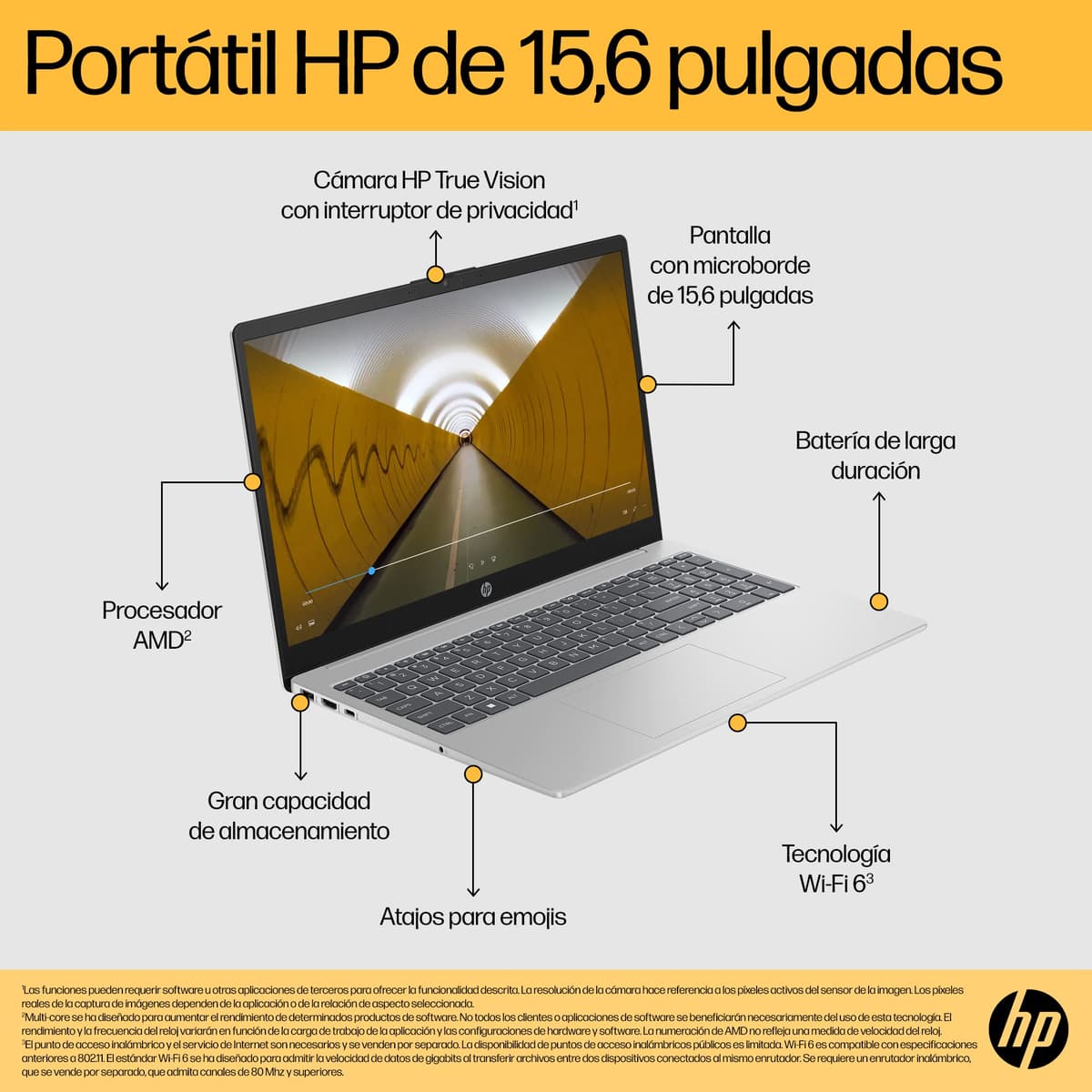 HP 15-fc0243ns - Ordenador portátil de 15.6" FHD (AMD Ryzen 7-7730U, 32 GB RAM, 1TB SSD, AMD Radeon Graphics, Windows 11) Plata y Azul - Teclado QWERTY Español — view 4
