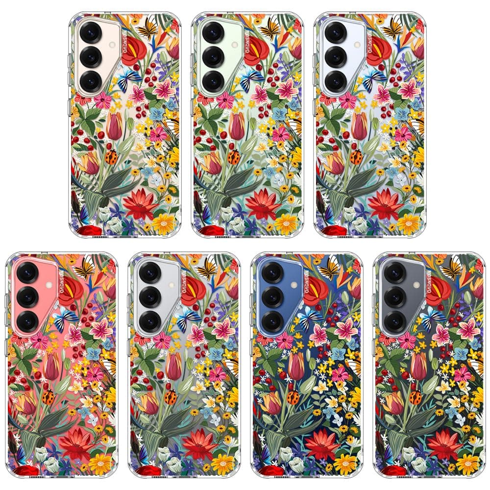 MOSNOVO Case for Samsung Galaxy S25 / Galaxy S24, [Buffertech 6.6ft Military-Grade Drop Protection] [Anti Peel Off Tech] Clear TPU Bumper Phone Case Cover Design - In The Garden — view 3