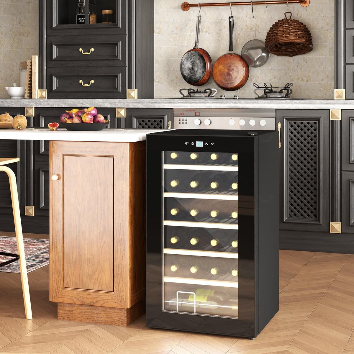 HOMCOM 24 Bottle Wine Fridge, 65 Litre Capacity, 43cm Freestanding Wine Cooler Fridge with Glass Door, LED Light, Digital Touch Screen, Temperature Control, Black — view 2