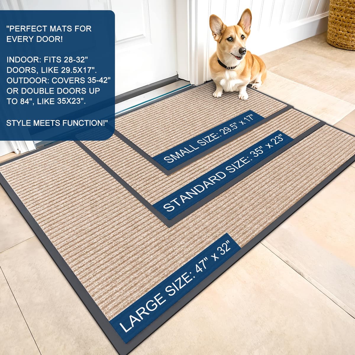 OLANLY Front Door Mat Indoor Outdoor Entrance, Waterproof Heavy Duty Doormat, Fade Resistant, Low Profile, Easy Clean Patio Porch Welcome Floor Mats for Entry, 29.5x17, Beige — view 2