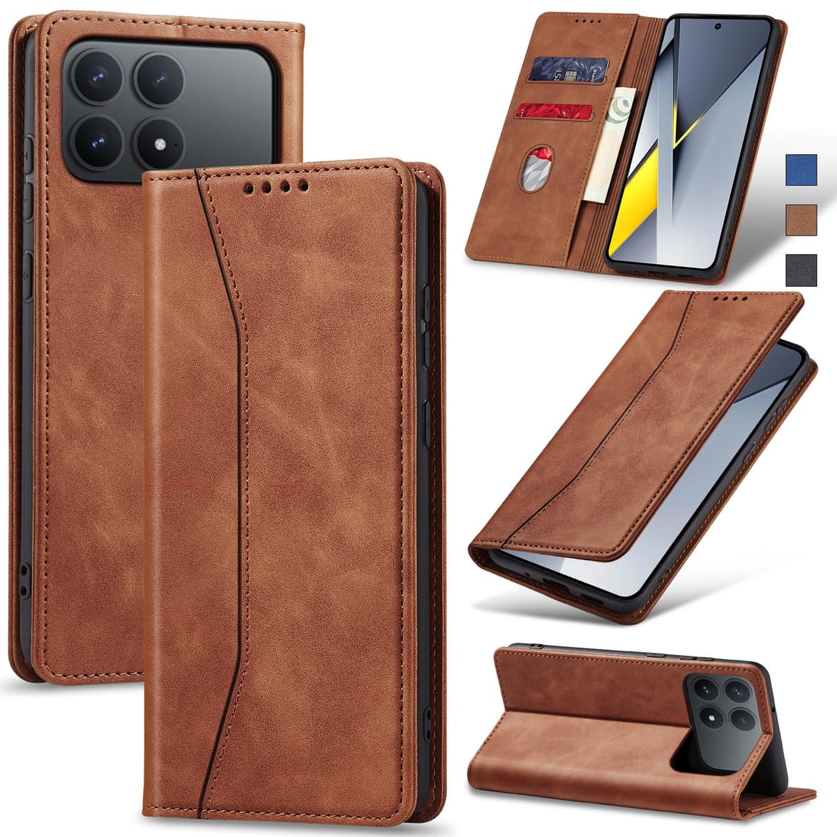Jasonyu Funda para Xiaomi Poco F8 Pro,Cuero PU Carcasa,Tipo Libro Flip Case con Tarjetas y Cartera,Soporte Plegable,Cierre magnético,Capa (Marrón)