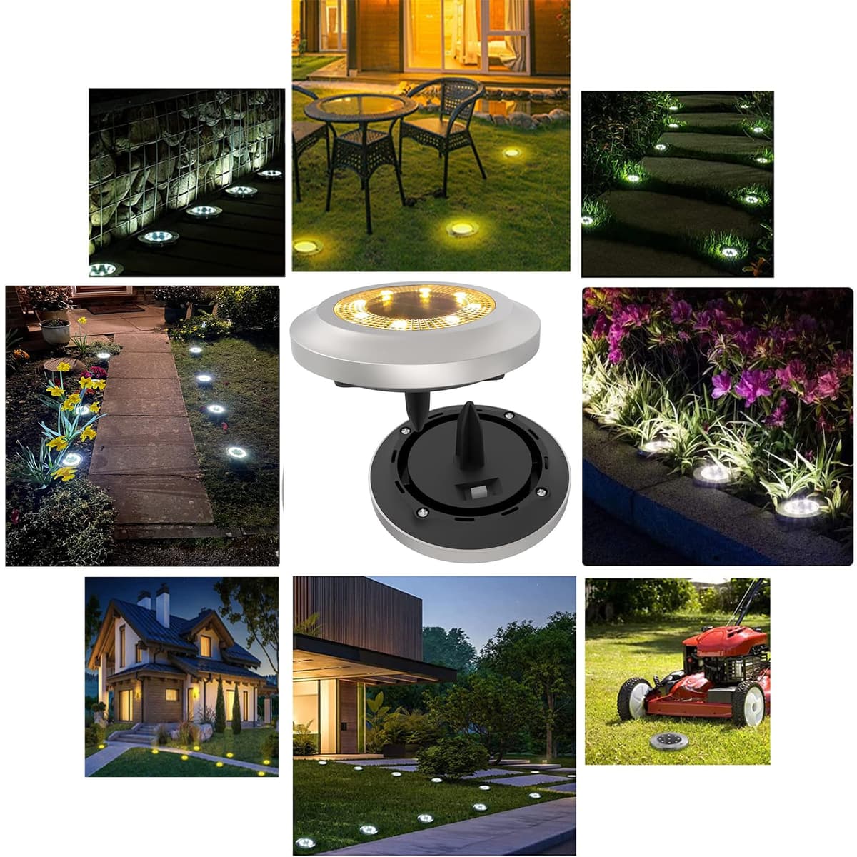 ZFITEI 8 Pack Solar Ground Lights Outdoor,8 LED Solar Garden Lights with 600mAh Battery & 8H Runtime for Lawn,Pathway（Warm White ） — view 6